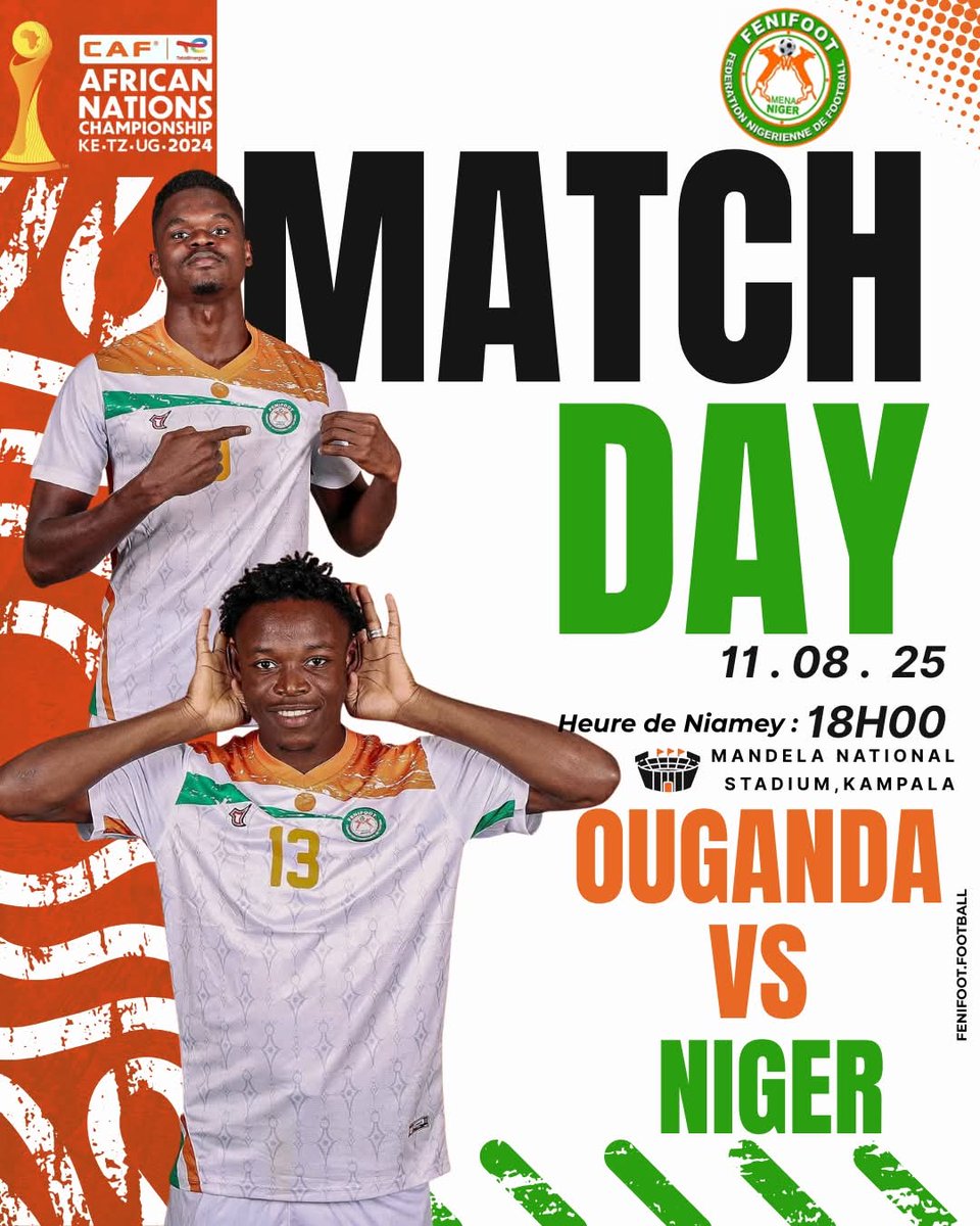 aboubacarybarma's tweet photo. #CHAN2024
CHAN KE-TZ-UG 2024: match crucial à Kampala !
Deuxième sortie du #Mena A’ du Niger ce lundi 11 août face au Cranes d' Ouganda.
Rendez-vous à 18H (heure de Niamey) au Mandela National Stadium de Kampala.
#TotalEnergiesCHAN2024 #FENIFOOT #AllezMena #MENA https://t.co/aKObryJK4K