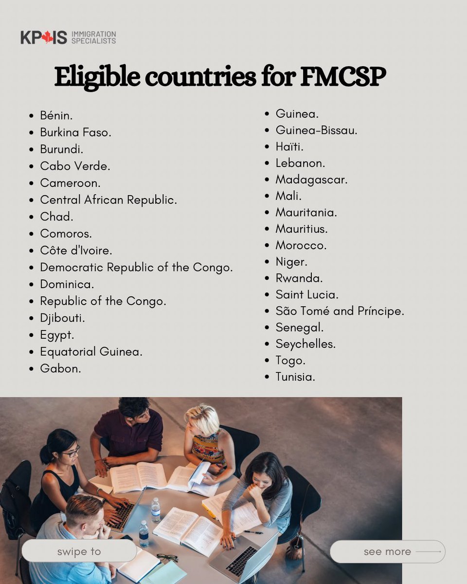 KpisCanada's tweet image. French-speaking citizens of 33 countries can now take a direct study-to-permanent-residence pathway in Canada through the FMCSP

✅ Study in French (outside Quebec)
✅ Graduate → Apply for PR
✅ No job offer needed
✅ NCLC 5 French
Only 2,300 spots in year 1, don’t wait! #FMCSP
