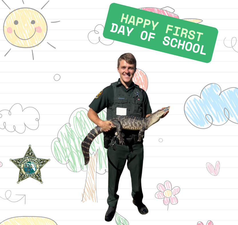 PolkCoSheriff's tweet image. DS Nichols-Johnson has show-and-tell ready on his first day of school! The Haines City residents who called us about this little guy were happy when he arrived to relocate the rascal to a larger body of water 

#PolkSheriff #FDOS