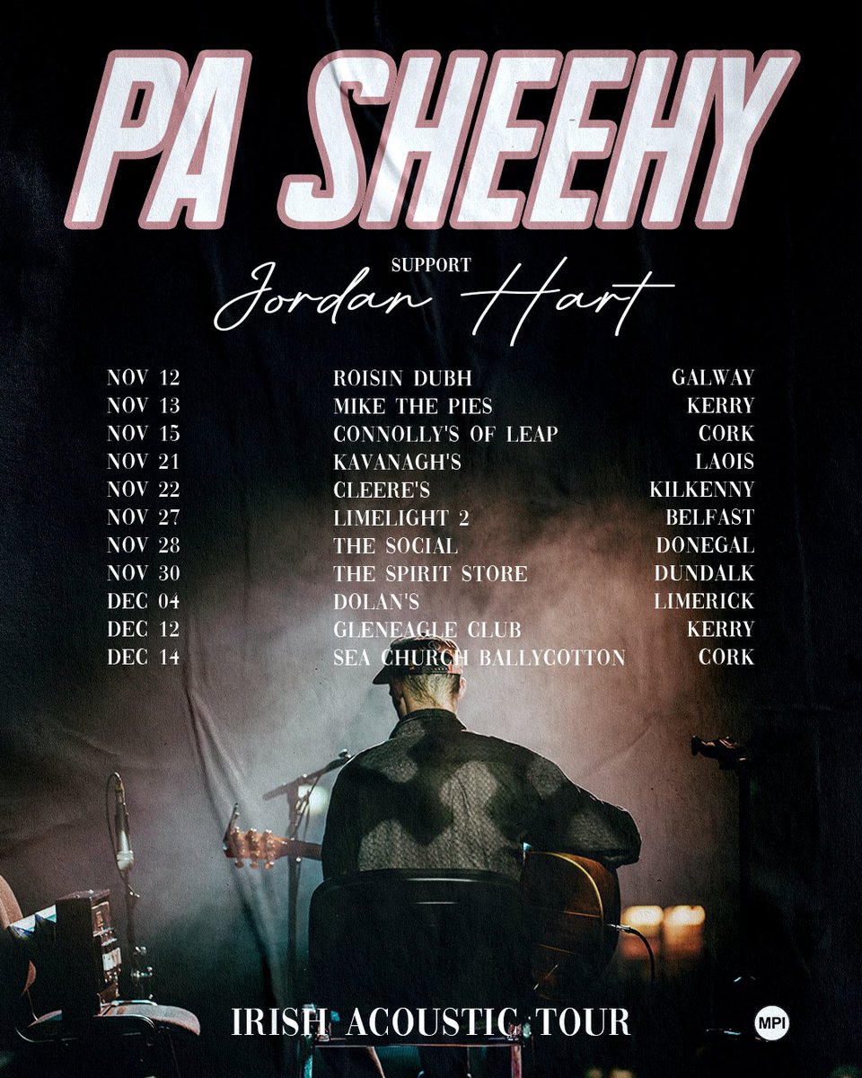 🚨 Tour Announcement 🚨 This November I will be bringing my acoustic set around Ireland to play my songs old and new and some brand new material. My pal Jordan Hart will be playing support at all of the shows! Tickets on sale this Friday at 9am!