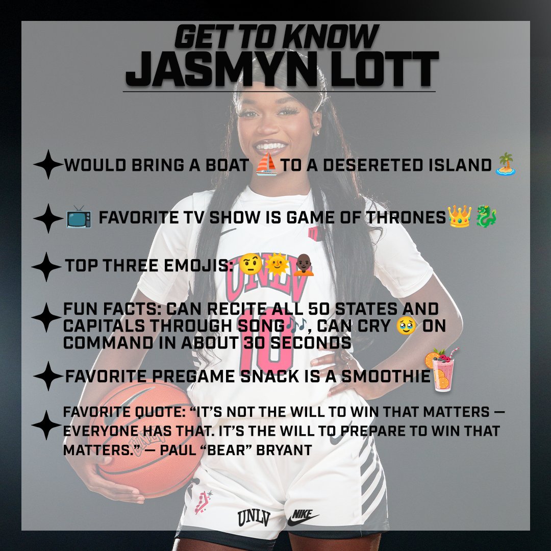 UNLV Lady Rebels (@unlvladyrebels) on Twitter photo ๐ฎ๐๐ ๐๐ ๐ฒ๐๐๐ ๐๐๐ ๐ณ๐๐
๐ ๐น๐๐๐๐๐!๐
A guard from Frisco, Texas, the one and only <a href="/jazzylott04/">Jasmyn Lott</a>! Lott one of the teamโs go-to clutch shooters is back from a redshirt season and ready to continue Lady Rebel history! ๐ฎ๐๐ ๐๐ ๐ฒ๐๐๐ ๐๐๐ ๐ณ๐๐
๐ ๐น๐๐๐๐๐!๐
A guard from Frisco, Texas, the one and only <a href="/jazzylott04/">Jasmyn Lott</a>! Lott one of the teamโs go-to clutch shooters is back from a redshirt season and ready to continue Lady Rebel history!