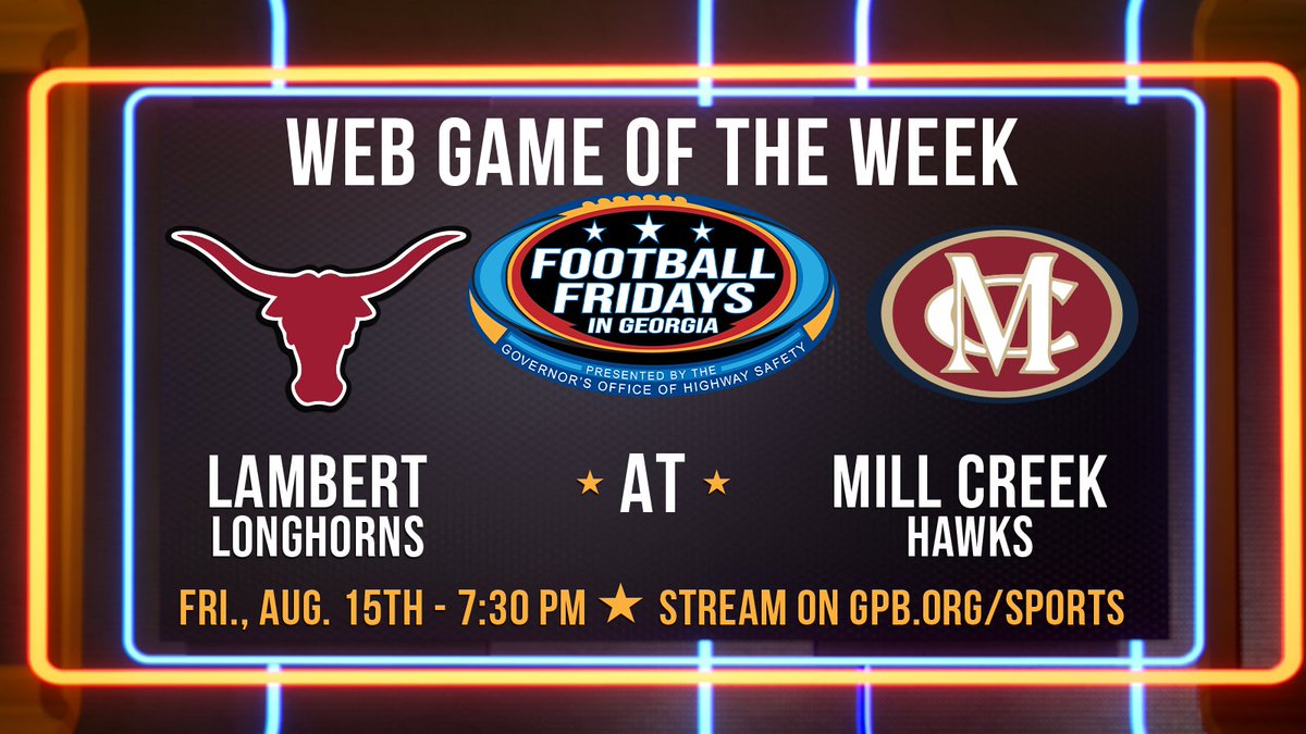 GPB Sports (@gpbsports) on Twitter photo Football Fridays in Georgia kicks off THIS Friday from Markham Field in Hoschton, Ga. 🏈📍
Join us on Friday, August 15th at 7:30 pm for our livestream of the <a href="/LambertFtBall/">Lambert Football</a> vs. <a href="/MCFootballCoach/">Mill Creek Football</a> season opening game.
Play-by-play 🗣️<a href="/OSGNelson/">#CuteSportsGuy</a> Football Fridays in Georgia kicks off THIS Friday from Markham Field in Hoschton, Ga. 🏈📍
Join us on Friday, August 15th at 7:30 pm for our livestream of the <a href="/LambertFtBall/">Lambert Football</a> vs. <a href="/MCFootballCoach/">Mill Creek Football</a> season opening game.
Play-by-play 🗣️<a href="/OSGNelson/">#CuteSportsGuy</a>