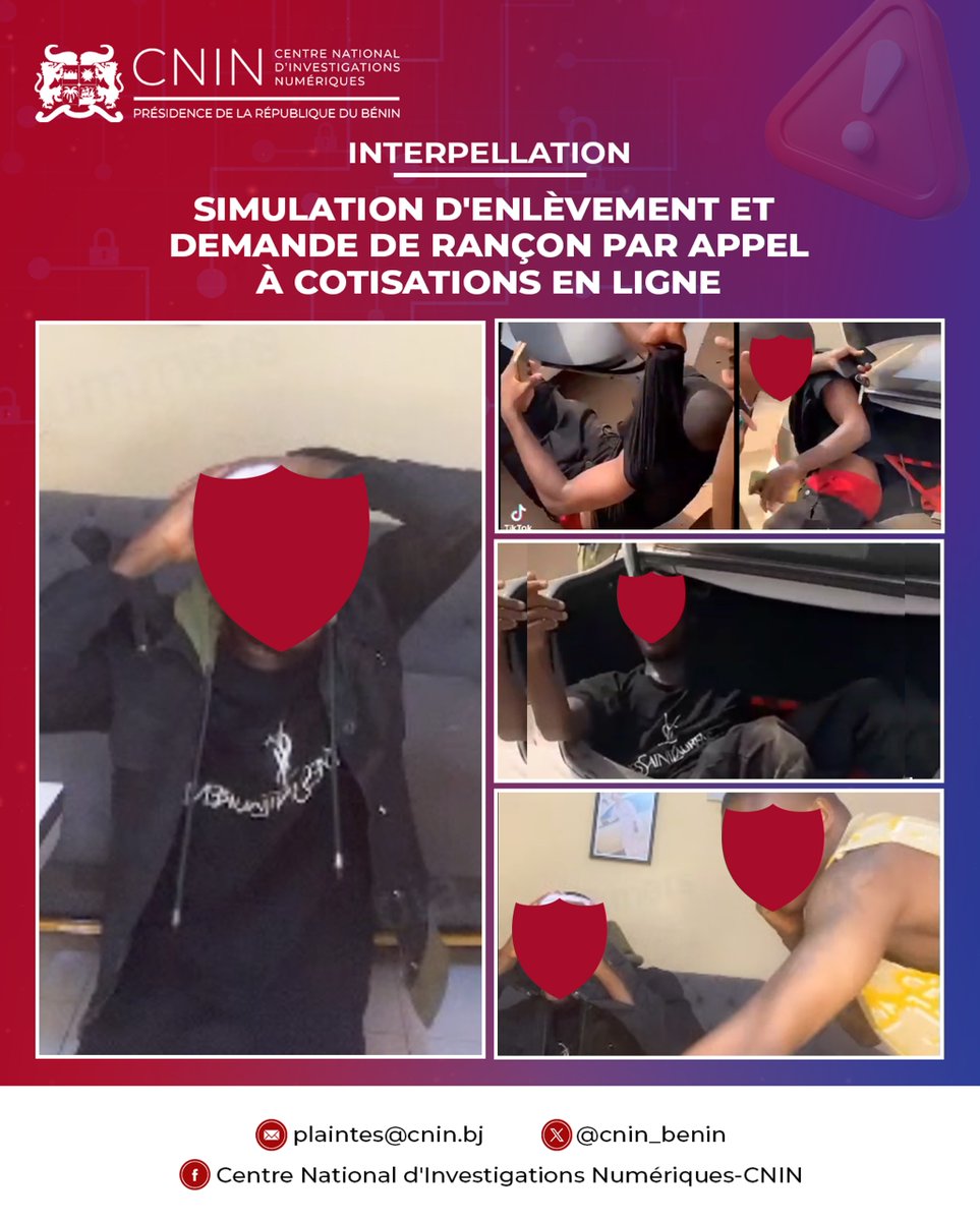 cnin_benin's tweet photo. Après un signalement de TikTok, le Centre National d'Investigation Numériques (CNIN) a interpellé l'influenceur connu sous le nom « Flapacha » pour la publication de vidéos où on le voit enlever et molester un autre créateur de contenu connu sous le nom de « Jérémie Degamer ». https://t.co/ECZnlsEA16