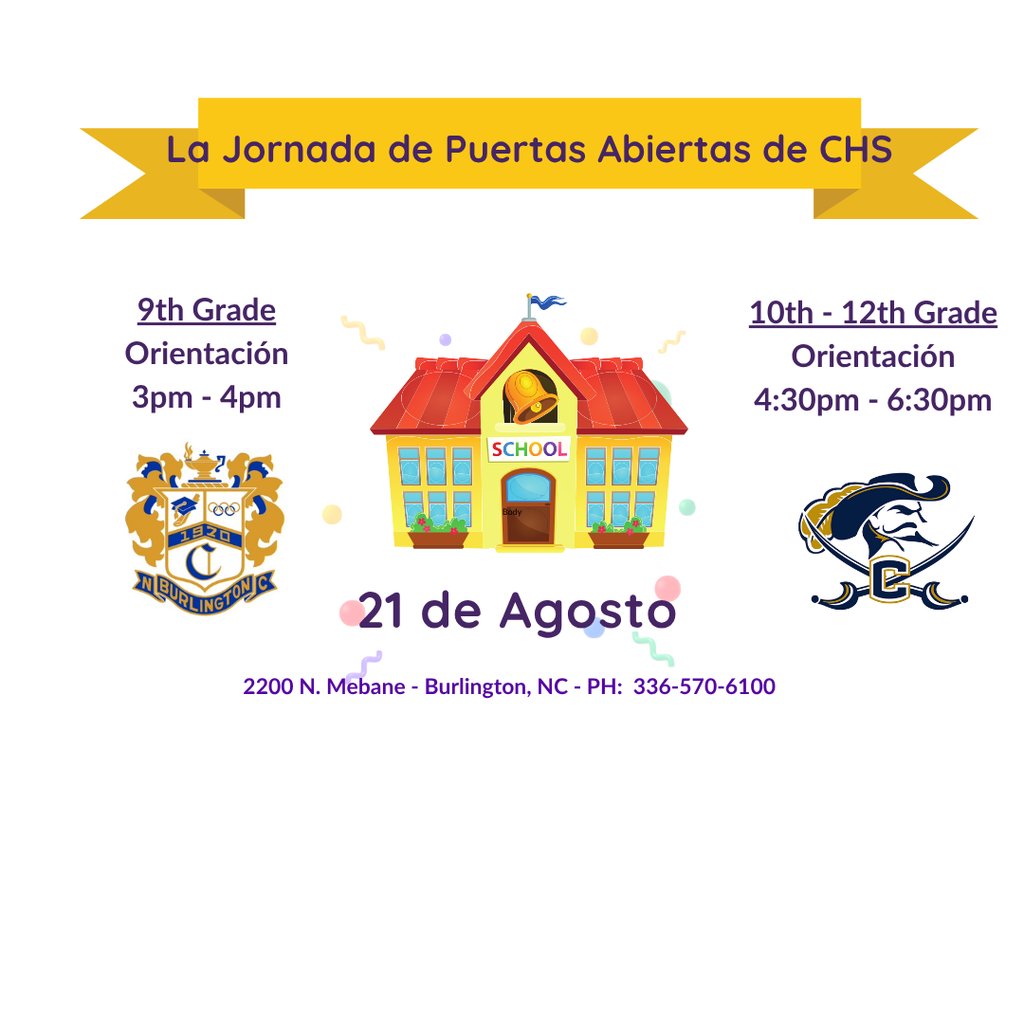 Mark your calendars for our upcoming CHS Open House!!  Come meet your child's teachers, learn about our  academic programs, and set a course for success!!  Second to None!