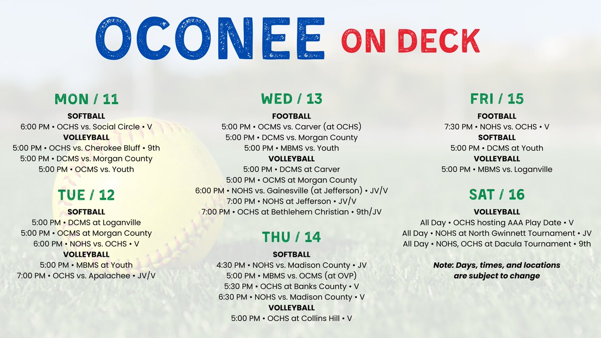 Highlighted by the Hog Mountain Bowl on Friday, this is going to be another full week for our student-athletes and coaches. OCS thanks the community for its unwavering support of these events. #OconeeFamily
