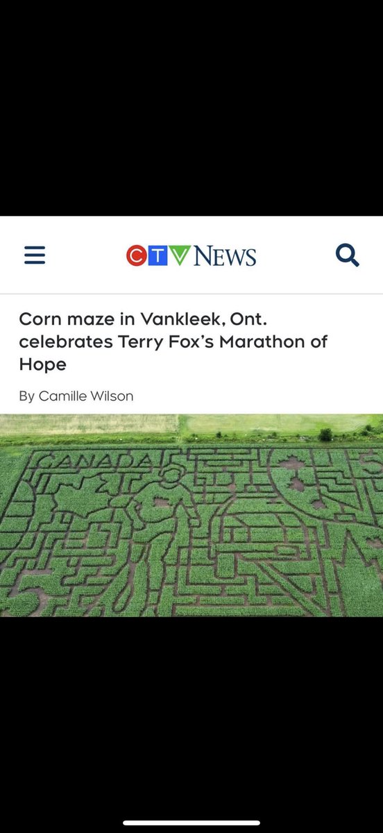 How amazing is this!! Ouimet Farms in Vankleek Hill is honouring Terry Fox with a corn maze to celebrate the 45th anniversary of his Marathon of Hope❤️❤️
