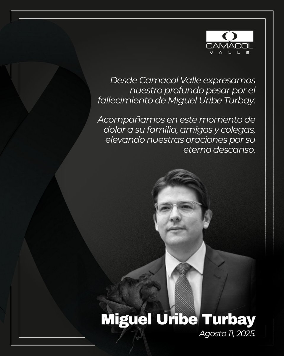 <a href="/Camacolvalle/">Camacol Valle</a> lamenta profundamente el fallecimiento de Miguel Uribe Turbay. Nos unimos en oración por su eterno descanso y fortaleza para su familia.
