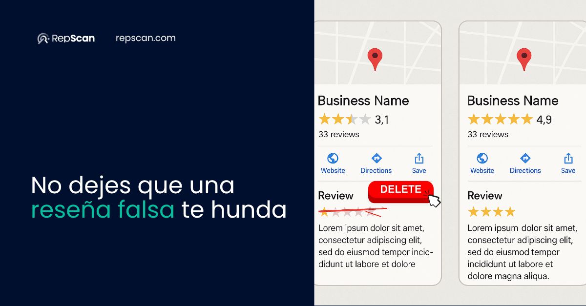 𝗔𝗻𝘁𝗲𝘀: Una reseña falsa te hunde en Google.
𝗗𝗲𝘀𝗽𝘂𝗲́𝘀: En pocos días tu reputación limpia y tus clientes confiados otra vez.
𝗖𝗼́𝗺𝗼: En RepScan detectamos y borramos fraude rápido y legalmente.
🔗 tinyurl.com/2w2ybfxz 
#ReputacionOnline #GoogleBusiness