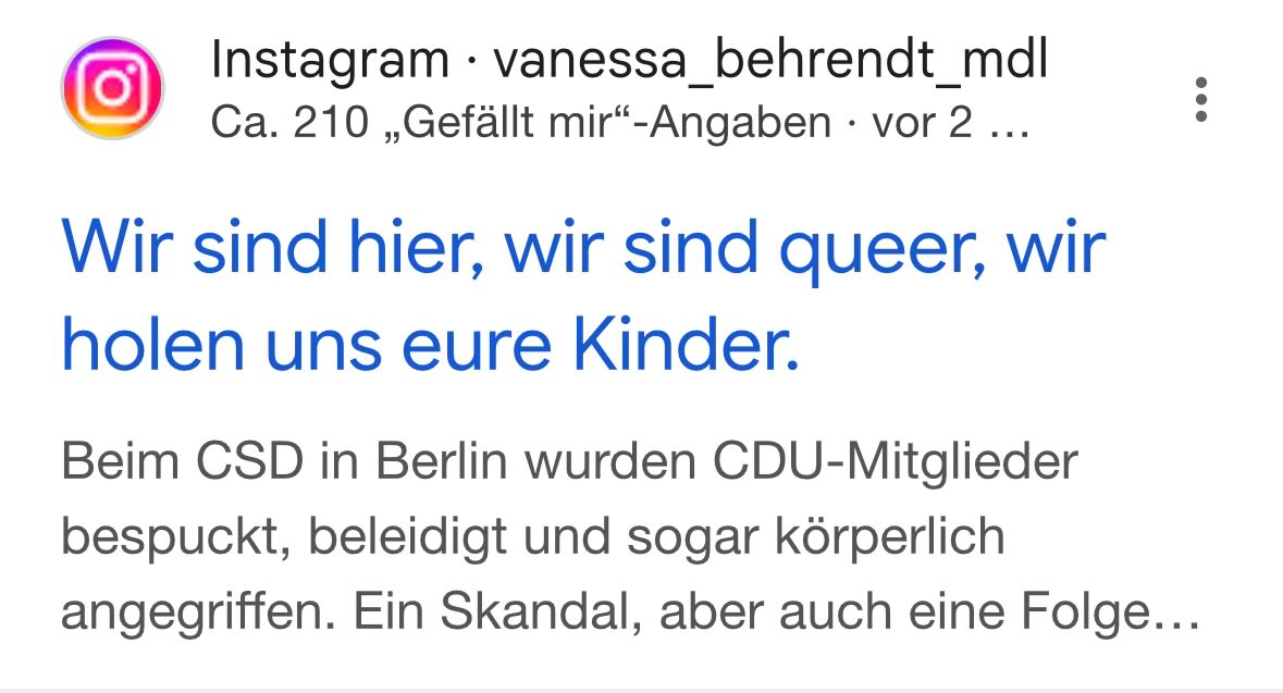 <a href="/welt/">WELT</a> „Wir sind hier, wir sind queer, wir holen uns eure Kinder.“

Hab ihr darüber auch berichtet?
