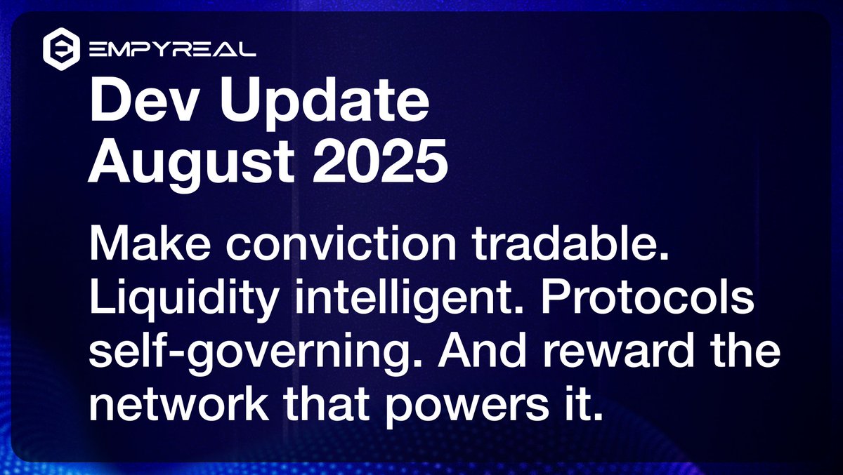 The wheels are turning fast at Empyreal.
3 fronts. 1 mission: reshape how conviction, liquidity, and autonomy work onchain.

→ Bluff’s imminent launch &amp; new market architecture
→ Simmi’s leap into AI-driven market making
→ Talos’s autonomous build streak &amp; treasury strategy
→