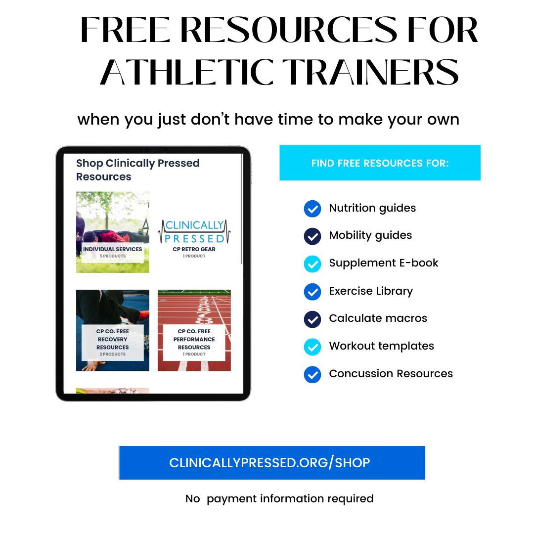 Are you too busy to make the resources you want for your patients? Check out what we’ve already created and see if any can help you in your patient care. All FREE (no payment information required). Mobility, exercises, nutrition, concussion.

LINK: buff.ly/kodu5g4