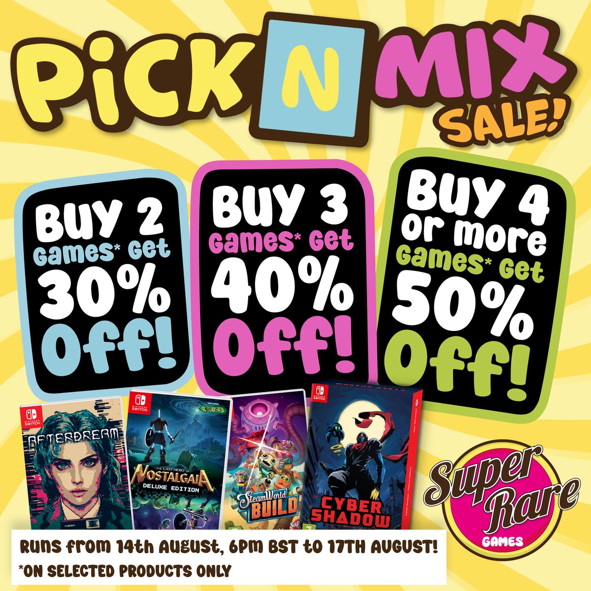 Guess what’s back? 🍬

Our Pick n Mix Sale drops THIS THURSDAY at 6pm BST!

Featuring NEVER before discounted games, don’t miss out! 🌞