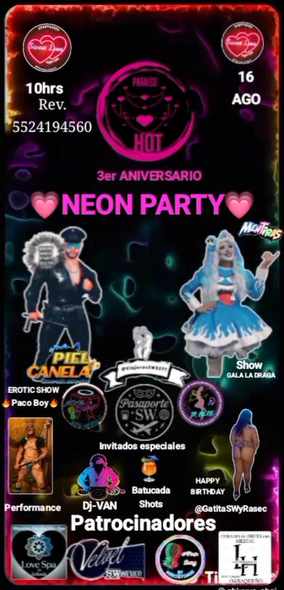 paraisohot3's tweet photo. 💥SABADO 16 💥
💗💚3er ANIVERSARIO 💚💗
🎂HBD🎂
🎊 🎊 @Alfredo53771261 🎊 🎊
Un gusto resivirlos y poder festejar te en esta gran noche 🎊
#todosomos @PasaporteSW
#embajada @paraisohot3
?Tu te lo vaz a perder
📍 @sweet_loveclub
Rev.5524194560 y #dejateconsentir https://t.co/gbJ5MLBan4