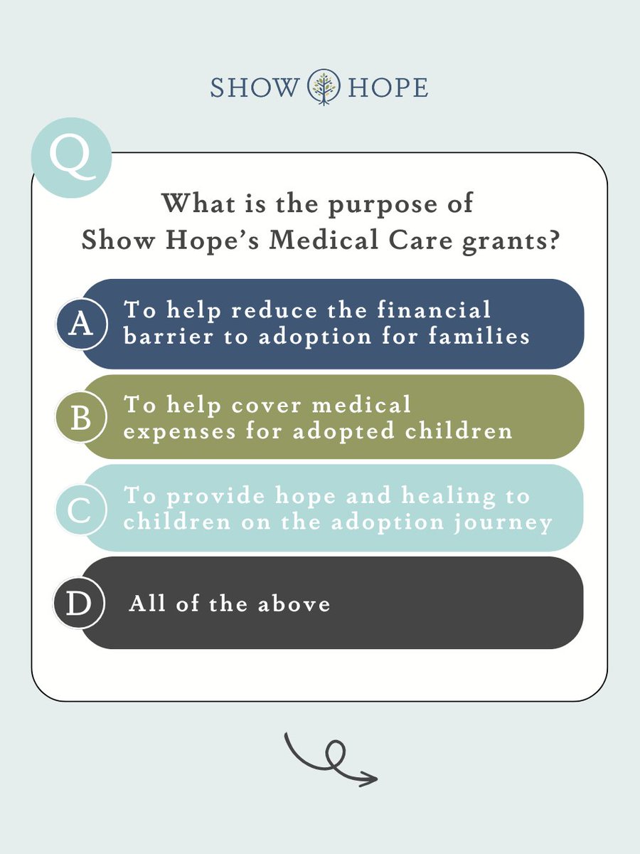 ShowHope's tweet photo. Time for a pop quiz on Show Hope’s Medical Care grants! How did you do?

#medicalcaregrants #adoptiongrants #adoptionsupport #adoptionresources #adoptionhelp #adoptionfunding #adoptionjourney #adoption #showhope https://t.co/dQPSxiti8X