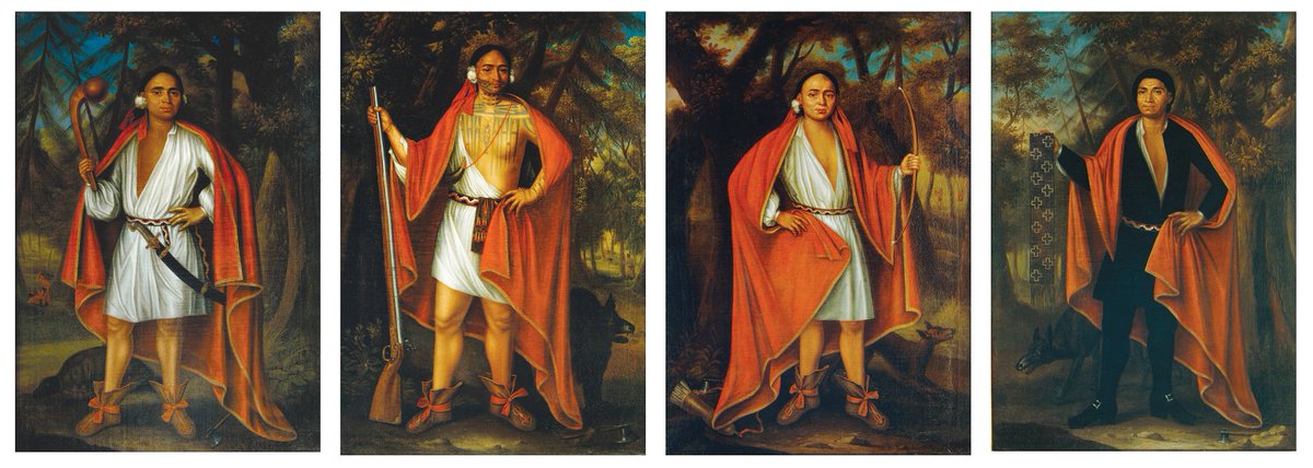 tpoint1777's tweet photo. The 3 Mohawk and 1 River Indian chiefs who went to London in 1710.  Did they offer land to the palatines who ended up in the Schoharie Valley? Not the way tradition thinks!  Take our free walkabout Saturday 8/16.  Details at https://t.co/fABKRekHx9 #Middleburgh #Palatines #Mohawk https://t.co/4DPFmLpUEj