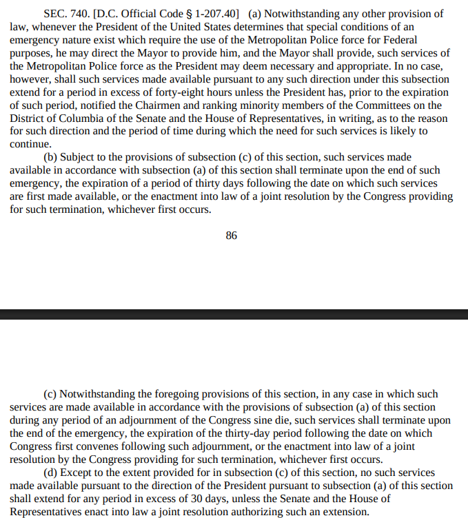 🚨 What's happening in Washington, DC?

President Trump just invoked Section 740 of the Home Rule Act which allows him to temporarily take over the District's police department in "special conditions of an emergency nature."

Here's a copy of the article in question. (1)