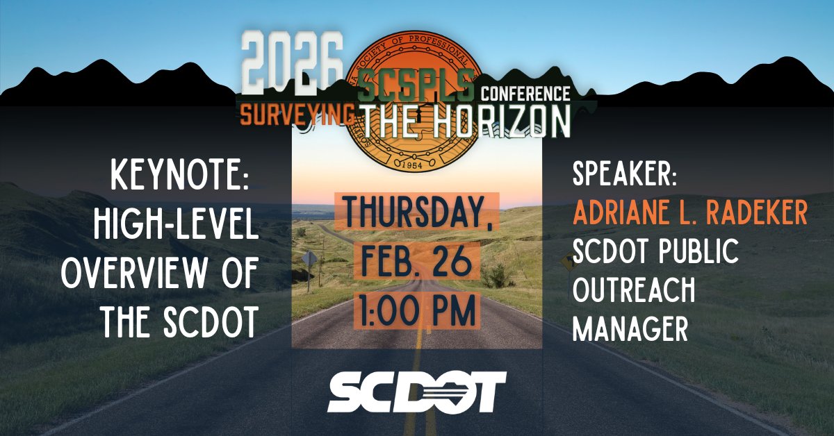 The 2026 SCSPLS Convention &amp; Technical Conference is set for February 26-27th! Join us for a special keynote presentation: High-level overview of the SCDOT 🛣 Click here to register today: eventbrite.com/e/2026-scspls-… #SCSPLS #SurveyingTheHorizon