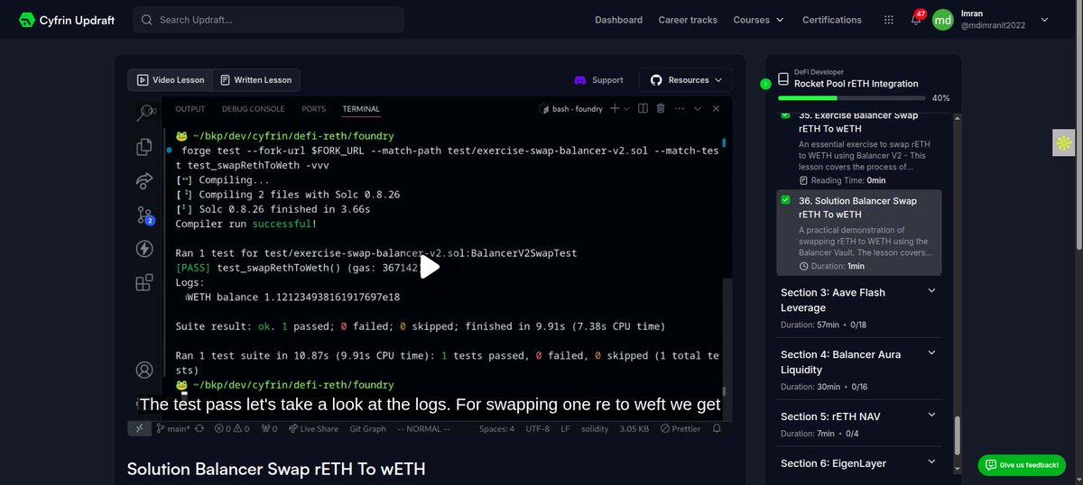 itz_Imran29's tweet photo. Day well spent ,
Completed 40% of the Rocket Pool course in just one day!
Excited to dive deeper into Ethereum staking &amp; decentralized node operations. https://t.co/rgFDqoBABN