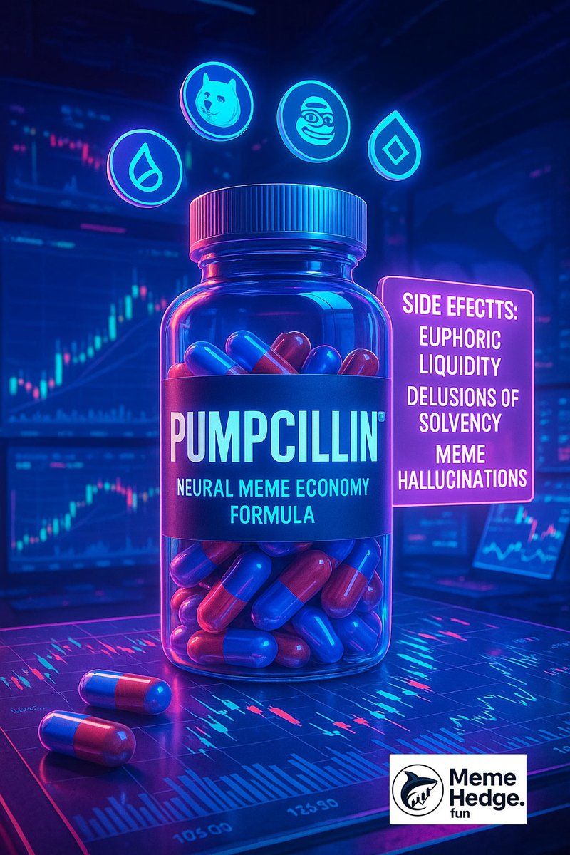 memehedge's tweet photo. ๐ Wall Street has Tylenol.
๐ MemeHedge has $PUMPCILLINโข.
๐ Side effects may include:
โ Euphoric liquidity
โ Delusions of solvency
โ Meme hallucinations
Welcome to the Neural Meme Economy on SUI.
๐ https://t.co/DqMtZPeRqn
#Pumpcillin #MemeHedge #SUIChain #WeekendPump #CryptoSatire #DegensUnite