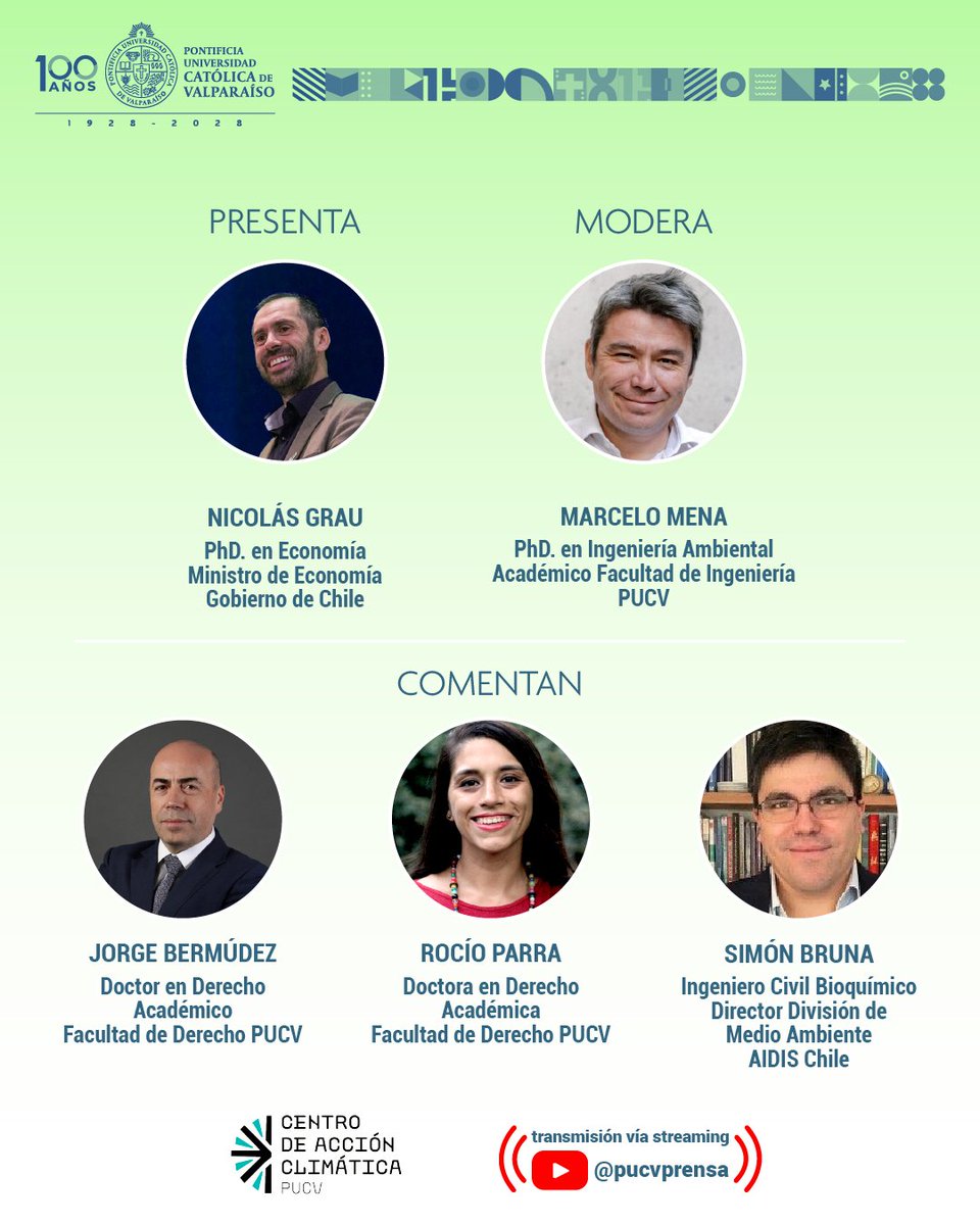 Te invitamos al seminario "Ley de Permisos Sectoriales: Repensando la institucionalidad".

🗓Miércoles 13 de agosto
🕐14:00 hrs.
📍Sala IBC, Av. Brasil 2241, Valparaíso.

Inscripciones: forms.gle/PKTxuUCV9tzz8V…
Transmisión online:youtube.com/live/tBxfgipgn…