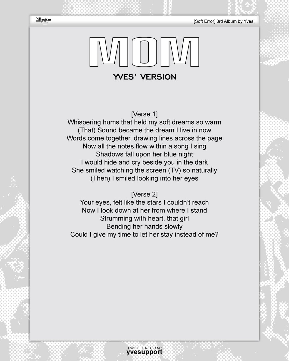 yvesupport's tweet photo. Yves shared on b+POP the lyrics she wrote for the track <mom>, which unfortunately ended up being scrapped.

#YVES #이브 https://t.co/vSwkDqTGFK