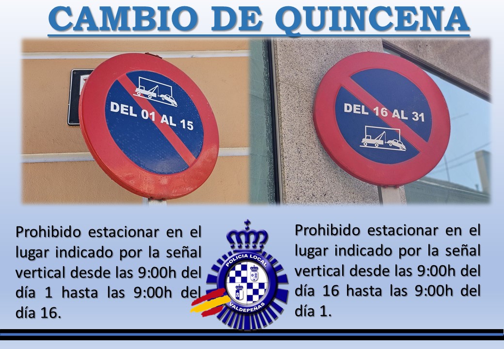 092Valdepenas's tweet photo. Mañana se cambia la quincena de estacionamiento.
A partir de las 09:00 h.
Que las Fiestas del Vino no os pillen desprevenid@s.
#EstaryServir
#ValdepeñasSegura
#ValdepeñasInformada
#PoliciaLocalValdepeñas
#CPL227 #TuPolicia #112 #092 #926348111
#SeguridadVial
#SeguridadCiudadana https://t.co/6F3VvCpHKo