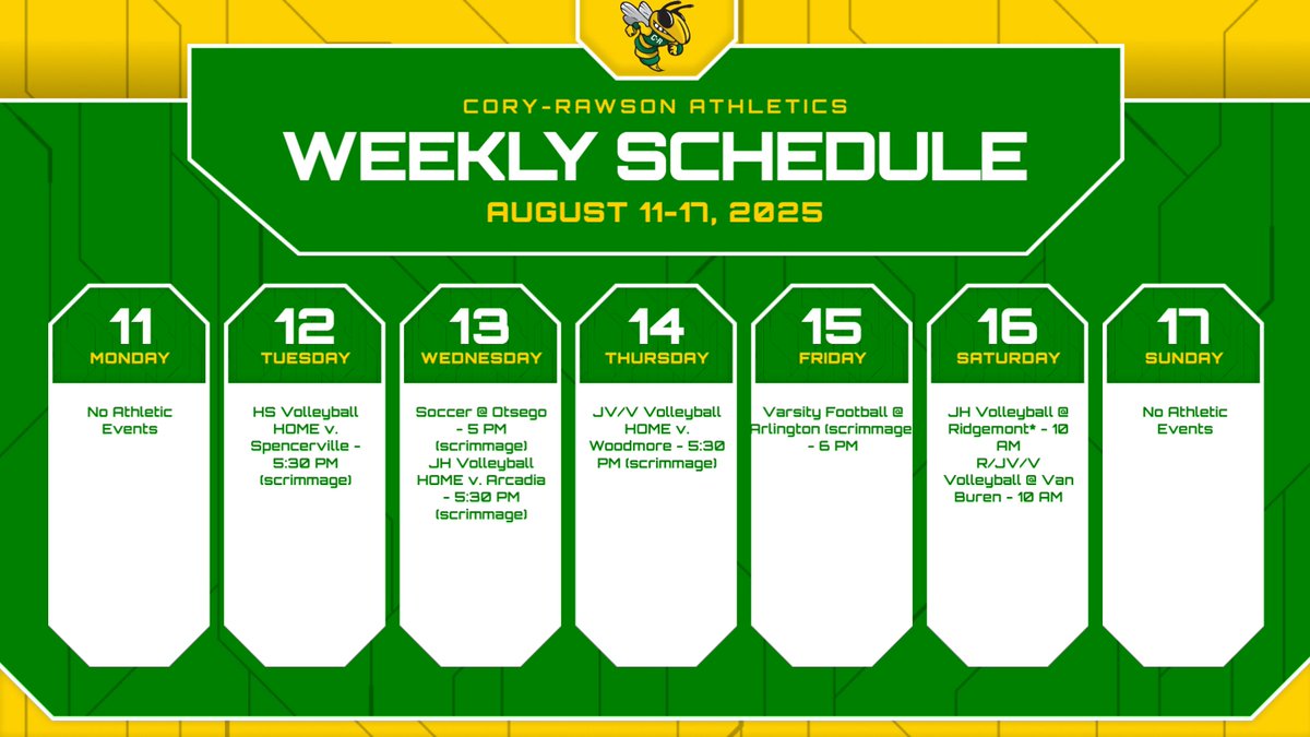 A look at this week's athletic schedule! The regular season for volleyball starts on Saturday!