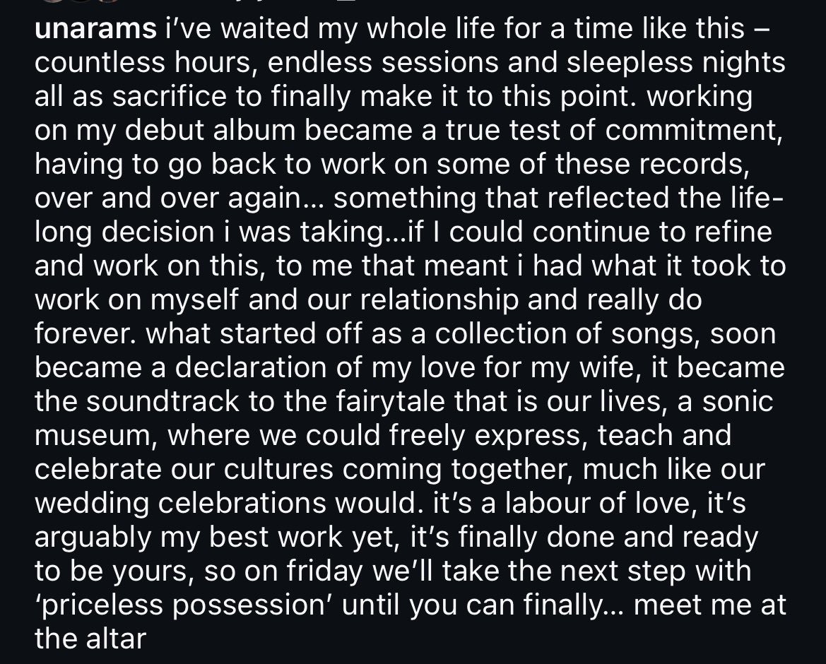 spent time working on my debut album  it took a lot of love and commitment… it took a village &amp; i believe we’ve made something that will be the soundtrack to love for many generations. ‘priceless possession’ is yours this friday. the next step before you… meet me at the altar