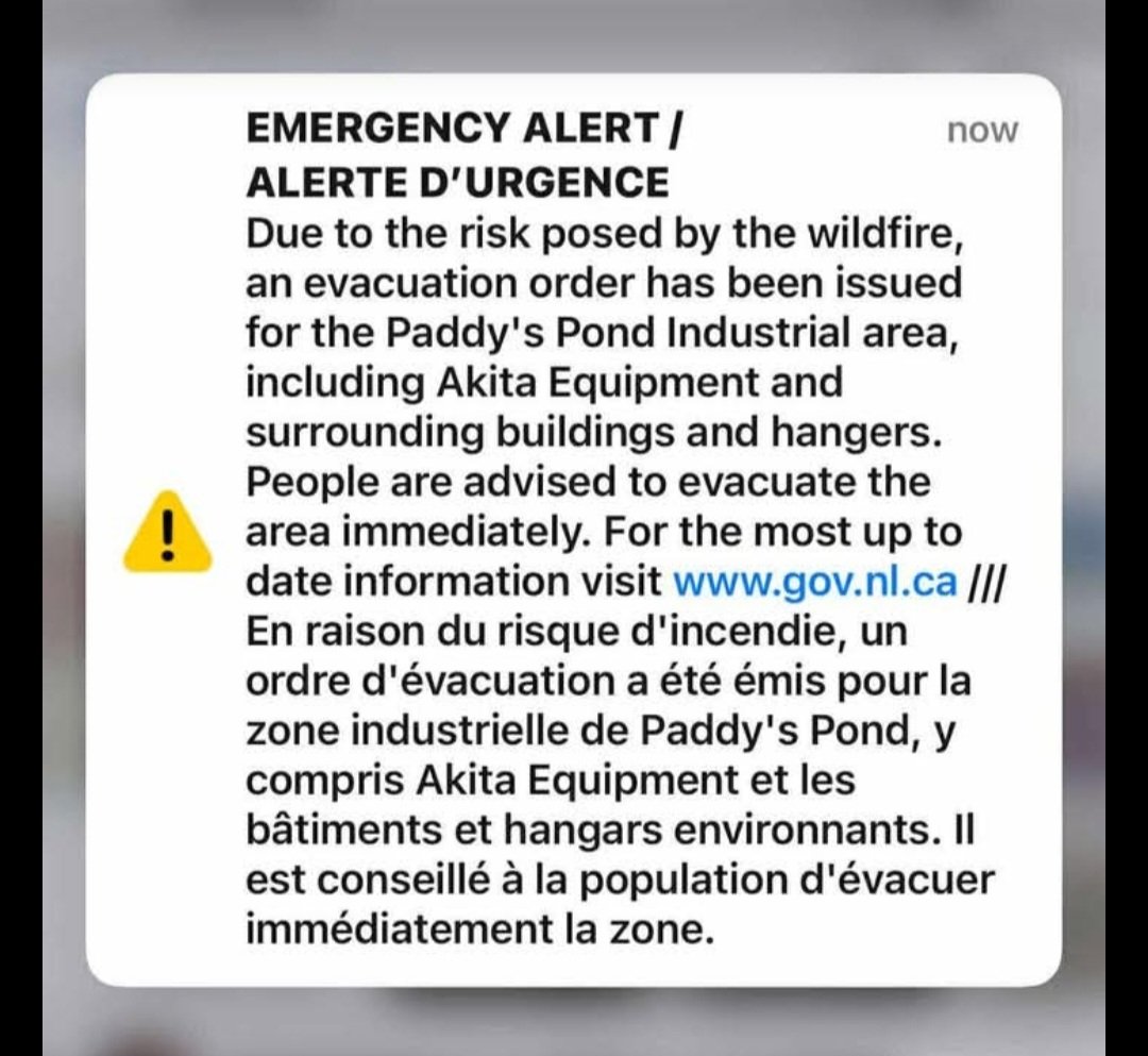 boo_buggle's tweet photo. Reports of a new Evacuation order issued for Paddy's Pond area.
I haven't seen an official post from any of the government social media accounts yet. But the priemer did say they are imminent on his live wildfire update.
#nlfires #nlwildfires #nlwx #nltraffic #nlfire https://t.co/F47Okz5XyN