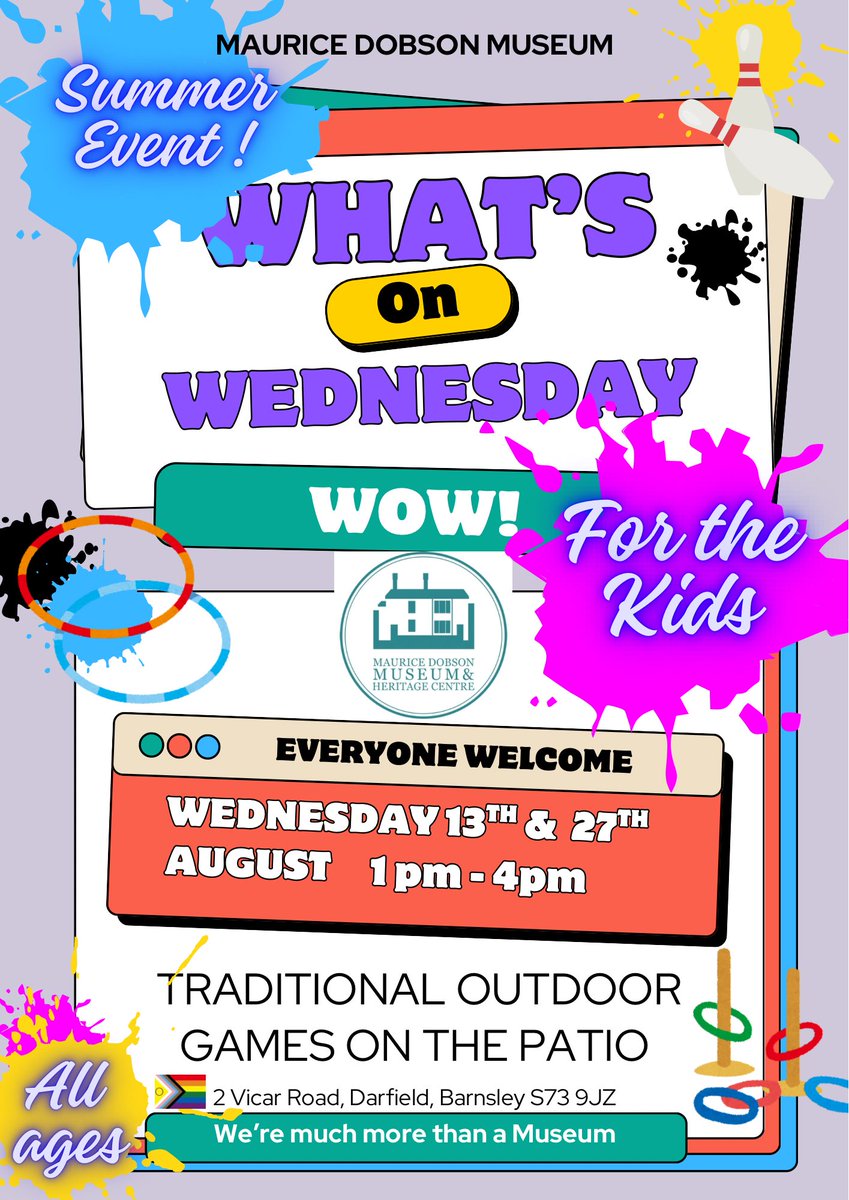DarfieldMuseum's tweet photo. WOW! Whatโs On Wednesday for Kids this week is Traditional Outdoor games on the Patio. 1pm-4pm
Plus it is also International Left Handers day, we welcome you to come and join in some left handed events also.
#lefthandersday #darfield #darfieldmuseum #Whatsonwednesday https://t.co/TNjnviLa4t