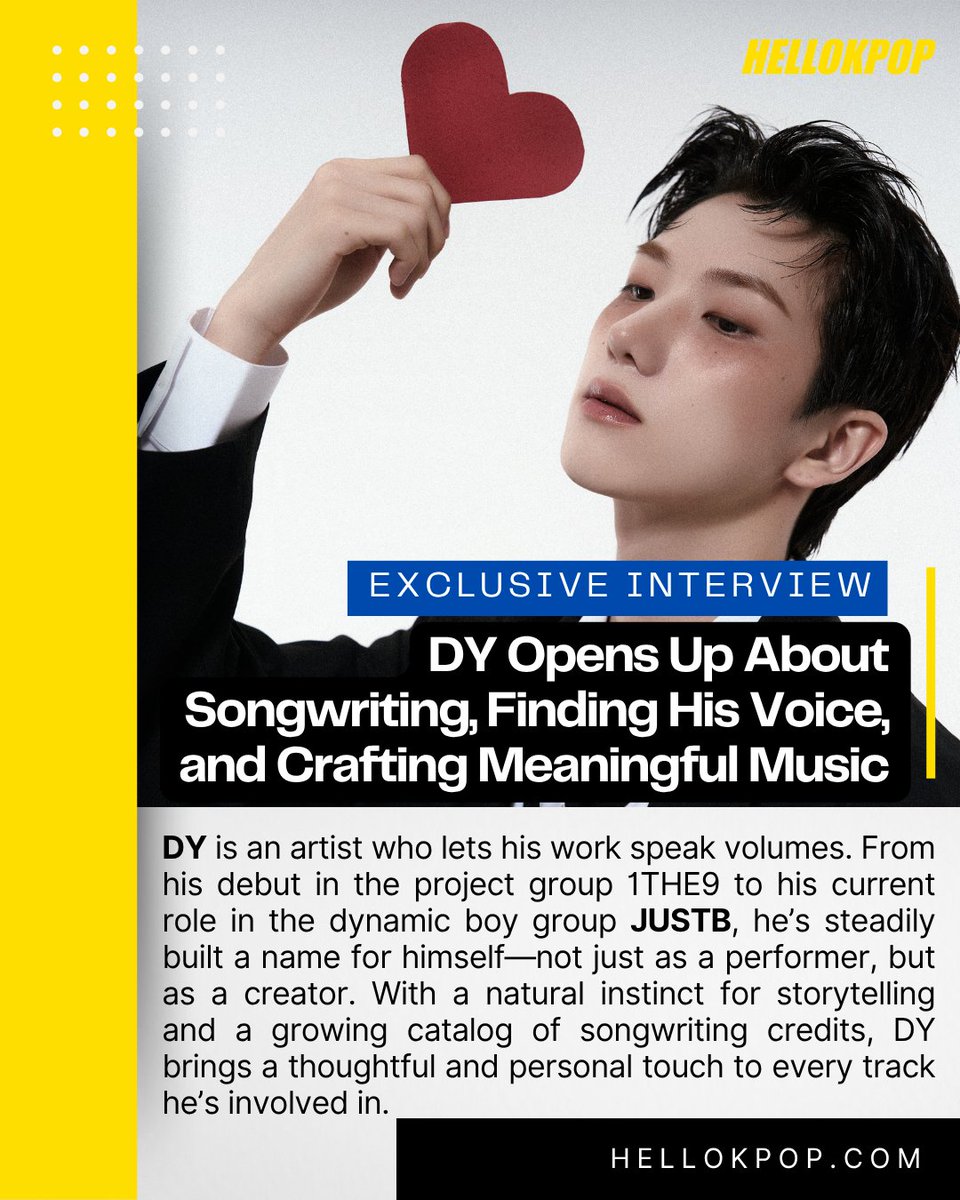 𝗘𝘅𝗰𝗹𝘂𝘀𝗶𝘃𝗲 𝗜𝗻𝘁𝗲𝗿𝘃𝗶𝗲𝘄: #DY Opens Up About Writing Songs for #JUSTB, #1THE9, JAY of #iKON, Finding His Voice, And Crafting Meaningful Music.

<a href="/JUSTB_Official/">JUSTB Official</a>

𝗥𝗲𝗮𝗱: hellokpop.com/interview/excl…