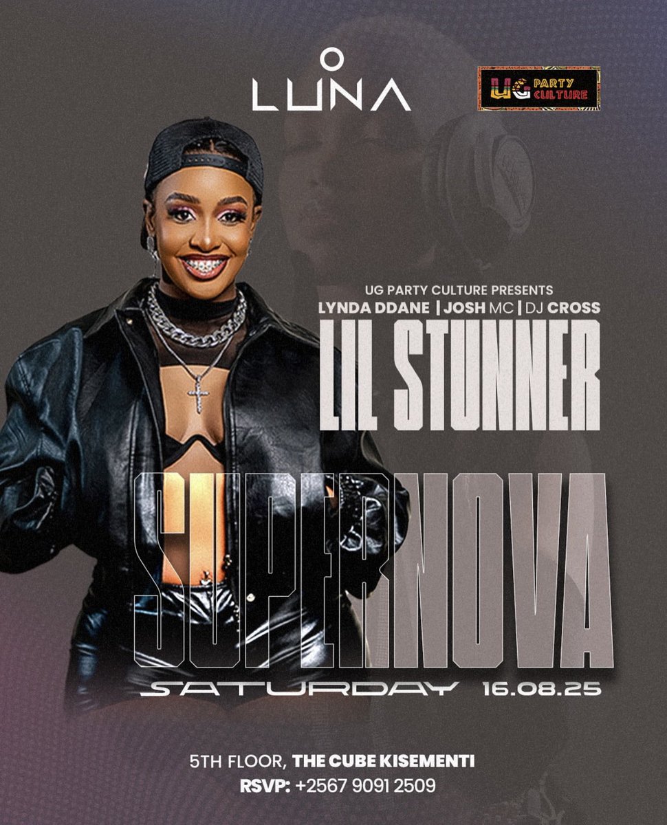 Ug Party Culture (@ugpartyculture) on Twitter photo When we say Supernova Saturday, we mean business🔥🔥🔥
Your usual suspect <a href="/lynda_ddane/">Lynda Ddane</a> 🎧is on this Saturday’s music policy🔥.
And you know its always an experience worth it.
Early reservations
📍Luna Kampala 5th Floor, the Cube Kisementi
#ugpartyculture #supernovasaturday When we say Supernova Saturday, we mean business🔥🔥🔥
Your usual suspect <a href="/lynda_ddane/">Lynda Ddane</a> 🎧is on this Saturday’s music policy🔥.
And you know its always an experience worth it.
Early reservations
📍Luna Kampala 5th Floor, the Cube Kisementi
#ugpartyculture #supernovasaturday