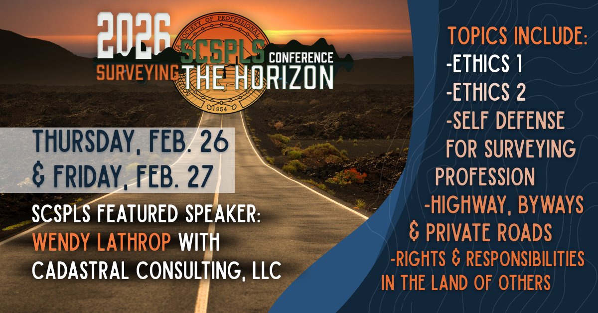 Attention Surveyors! 🚨🗣️  Don’t miss our featured speaker, Wendy Lathrop at the 2026 SCSPLS Convention &amp; Technical Conference.  Click here to register today: eventbrite.com/e/2026-scspls-… #SCSPLS #SurveyingTheHorizon