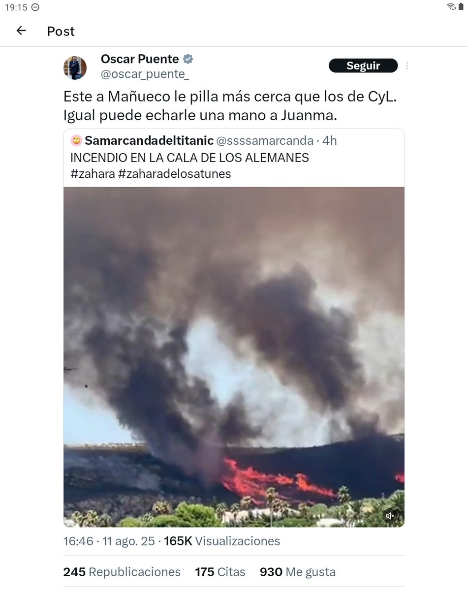 MigueltxoTF's tweet photo. Se queman Bolonia y Zahara, y a @oscar_puente_ no se le ocurre otra cosa que hacer chistecitos. Es un tipo infame. https://t.co/yO3MuXPVRE