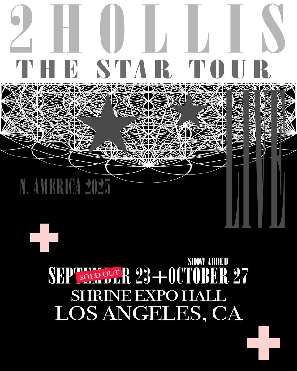 due to popular demand, 2hollis has added a second night of the star tour at Shrine Expo Hall on 10.27 ⭐

register for presale access at laylo.com/2hollis/O5fz1R…
artist presale wednesday at 10am
on sale friday at 10am