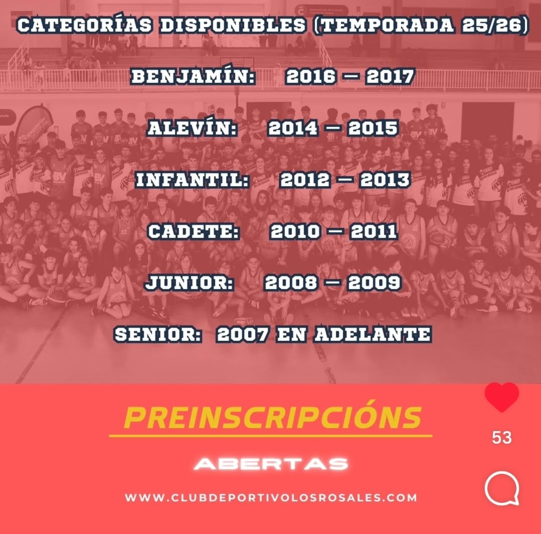 silcerino's tweet photo. #Coruña | El Club Deportivo Los Rosales abre inscripciones para la temporada 2025-26 en todas las categorías (Benjamín a Senior). 

Con más de 30 años de trayectoria y 200 jugadores en 13 equipos, el inicio será en septiembre. 

+info: https://t.co/c4ThIbAWyd https://t.co/yVhqb54iAO