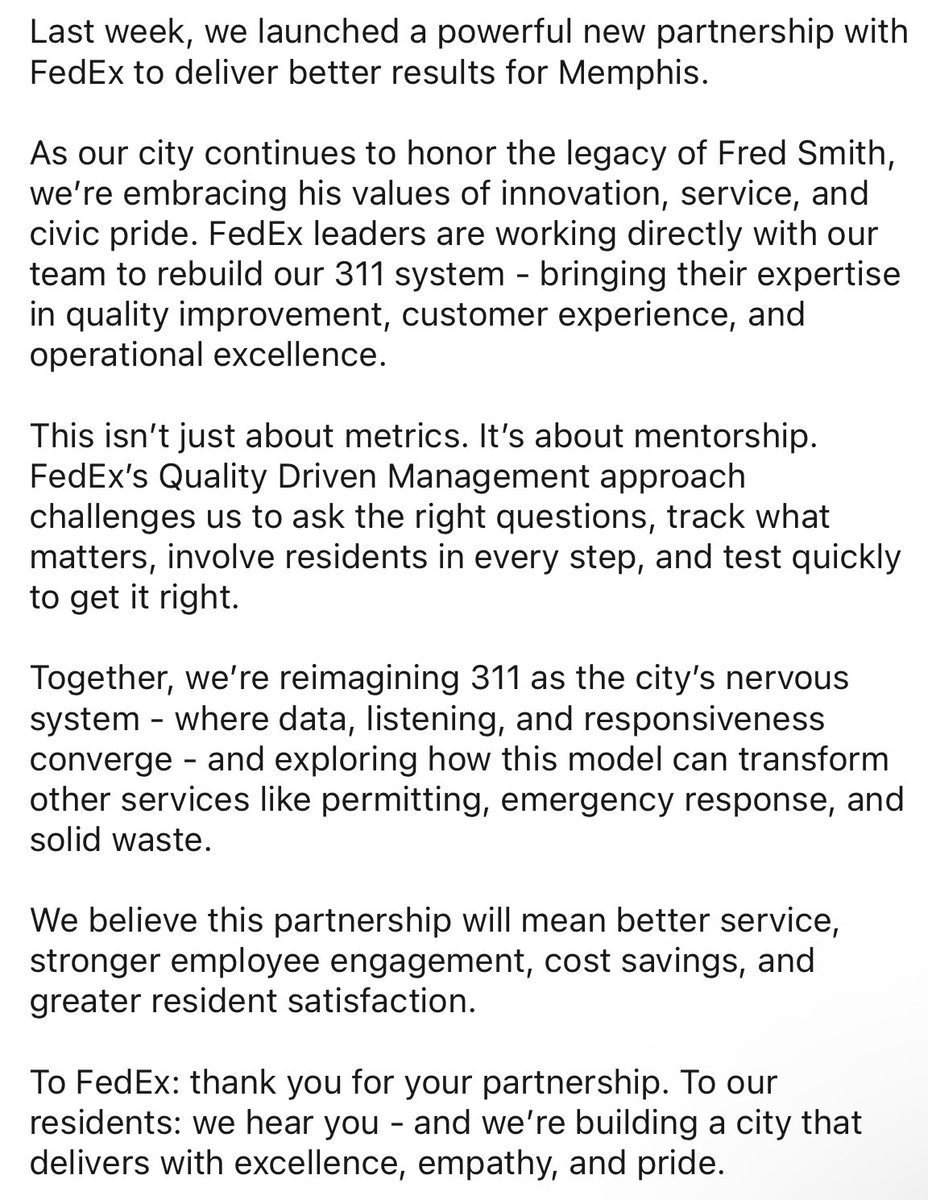 This week’s newsletter about our partnership with <a href="/FedEx/">FedEx</a> to rebuild our 311 system. 

To read more updates like these, sign up for my weekly newsletter here: bit.ly/3DteJjK