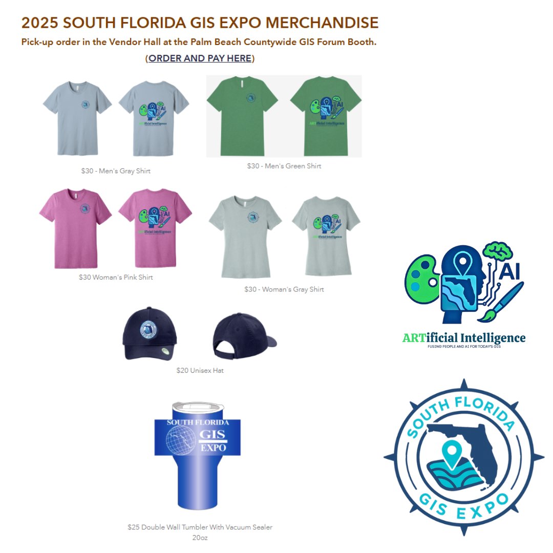 Fresh Gear Alert!
South Florida GIS Expo T-Shirts are here — pre-order now for only $30. …a-gis-expo-pbcgisforum.hub.arcgis.com
.
We also have a few hats and tumblers still available, just stop by the Palm Beach County Forum Booth before they are gone!
#GIS #SFGISExpo #PBCGISForum