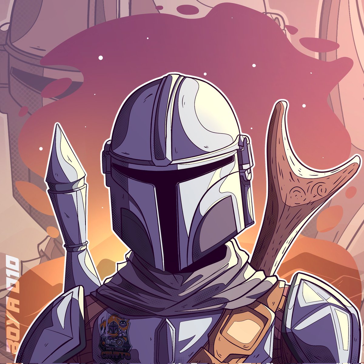 GM #XRP!
Here is my latest art, custom order by our great collector, Mr <a href="/Milehighcrypt0/">MileHighCrypto</a> 
With the theme 'MANDO' 🔥

🩸Has been sold for 15 XRP on <a href="/xrpcafe/">xrp.cafe ☕</a>

Thank you so much for your support so far, fam! 😍🙏🔥

Also, there is a proud logo detail on his chest!😎
#Akarayume #Mando