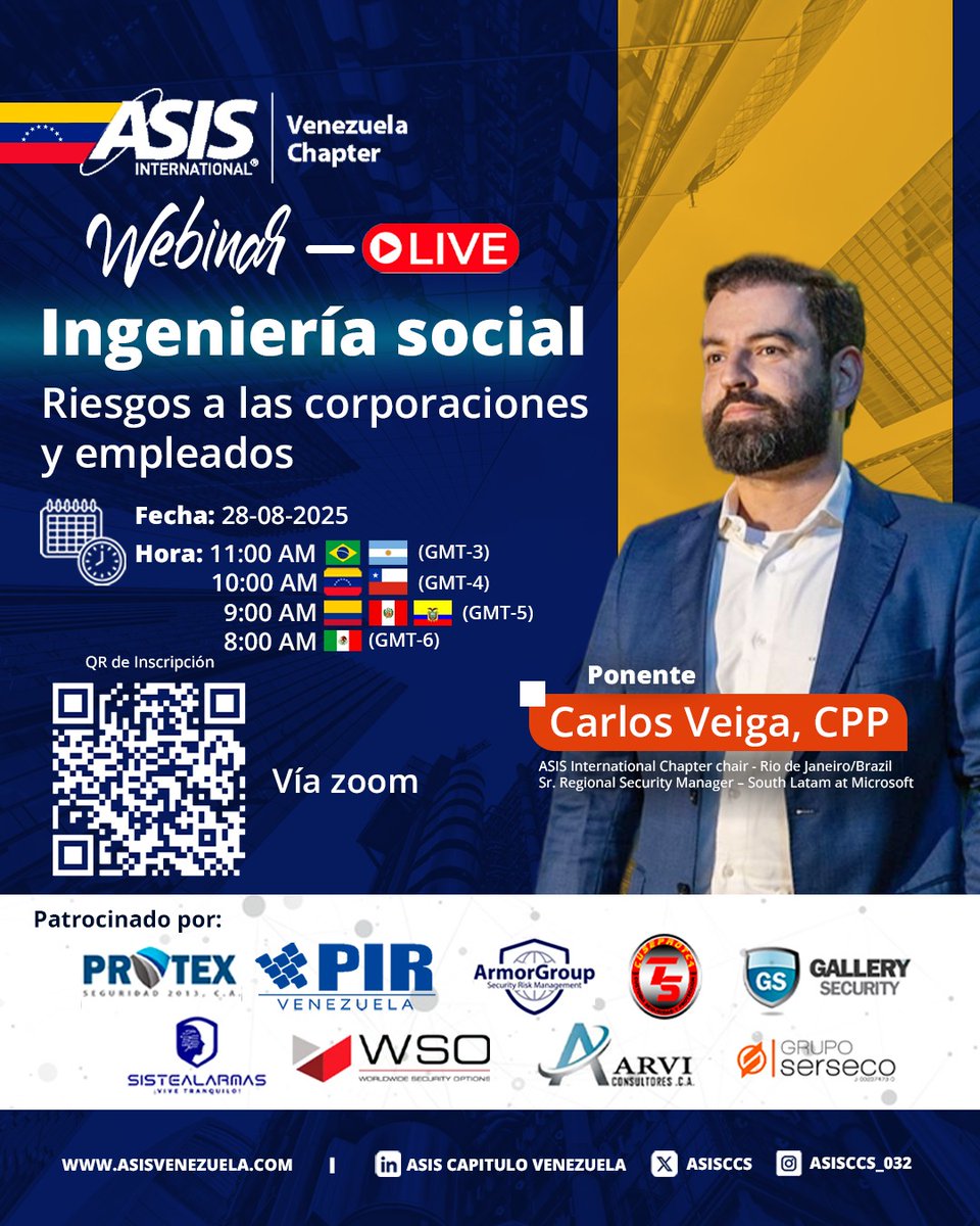 AsisCcs's tweet image. Protege a tu empresa contra la amenaza invisible

La ingeniería social no solo pone en riesgo la información de tu organización, también compromete la seguridad de tus colaboradores.

✅ Evento online 
📅 Fecha: 28 de agosto
🕙 Hora: 10:00 AM

link: zoom.us/meeting/regist…