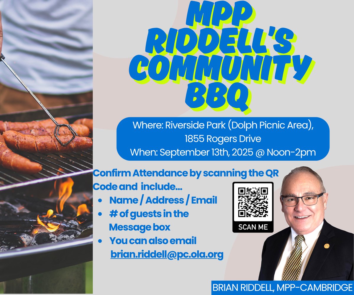 Please join me at Community BBQ being held on September 13th from 12-2pm. This year the Community BBQ will be held at Riverside Park at the Dolph Picnic Area. Please RSVP, all details are listed below