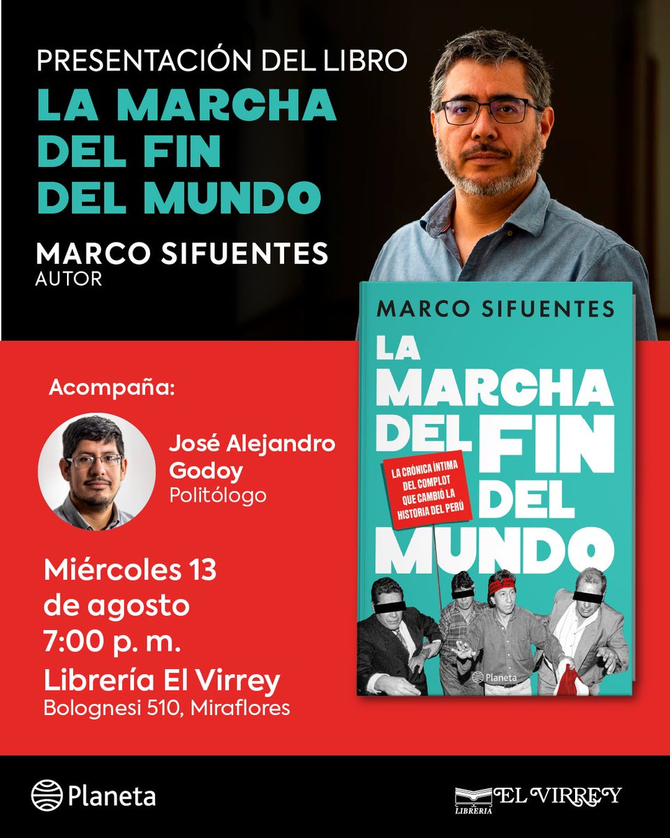 Te esperamos este miércoles 13 de agosto a las 7pm para la presentación del libro "La marcha del fin del mundo" de Marco Sifuentes. Lo acompañará José Alejandro Godoy.

El libro ya está disponible en elvirrey.com