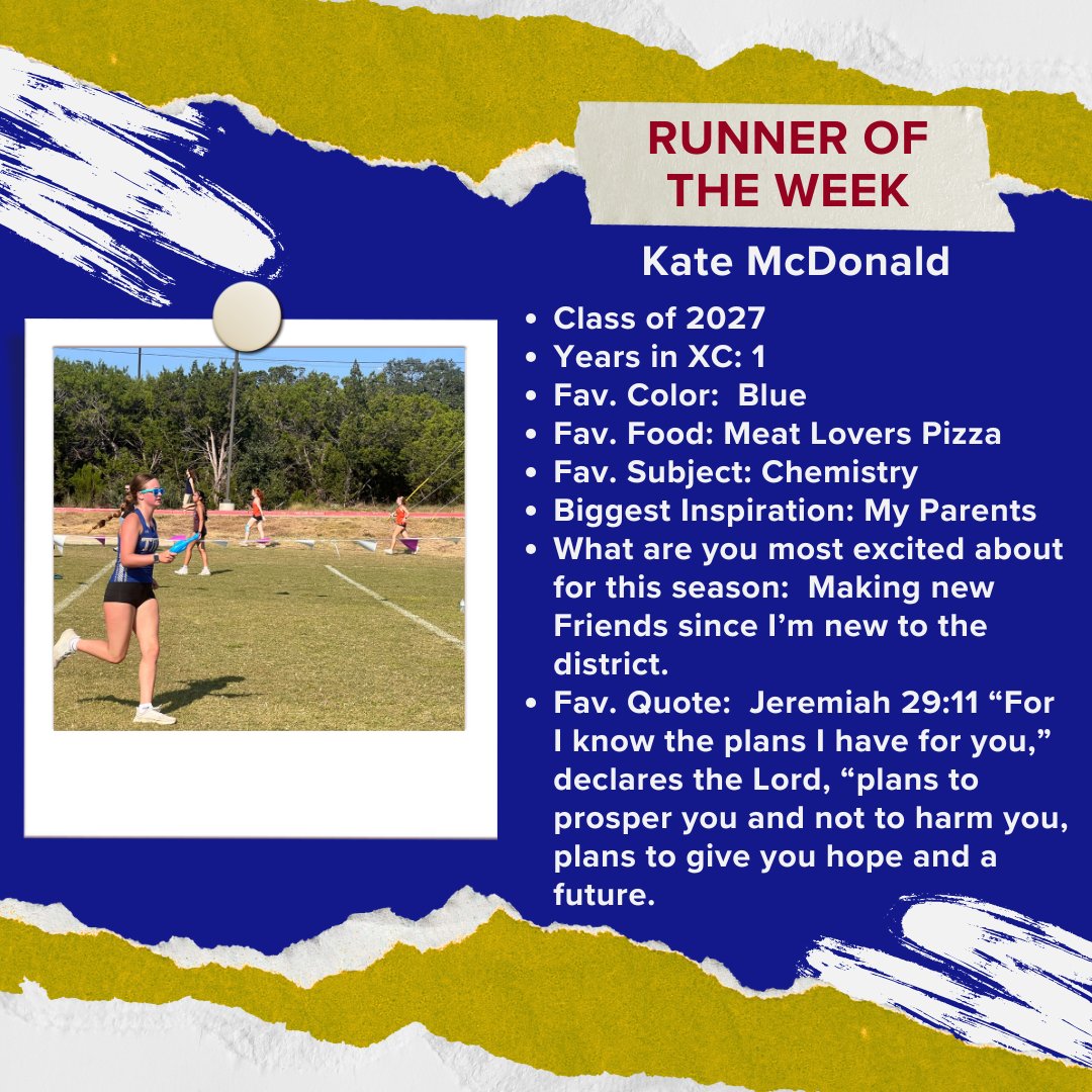 Runner of the Week:  Kate McDonald   Kate is a 1st year XC athlete and just competed in her first EVER XC race!  Welcome to the TFND Antler Family Kate!!