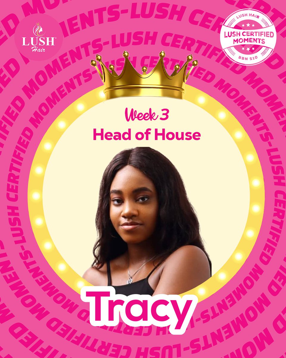 Lush Hair Nigeria (@lushhairnigeria) on Twitter photo Congratulations to <a href="/Tracyekwe/">TRACY EKWE|#BBNAIJA SEASON 10</a>, the Head of House for the week! ๐๐
#LushCertifiedMoments #BBNaija10
#BBNaijaXLushHair Congratulations to <a href="/Tracyekwe/">TRACY EKWE|#BBNAIJA SEASON 10</a>, the Head of House for the week! ๐๐
#LushCertifiedMoments #BBNaija10
#BBNaijaXLushHair