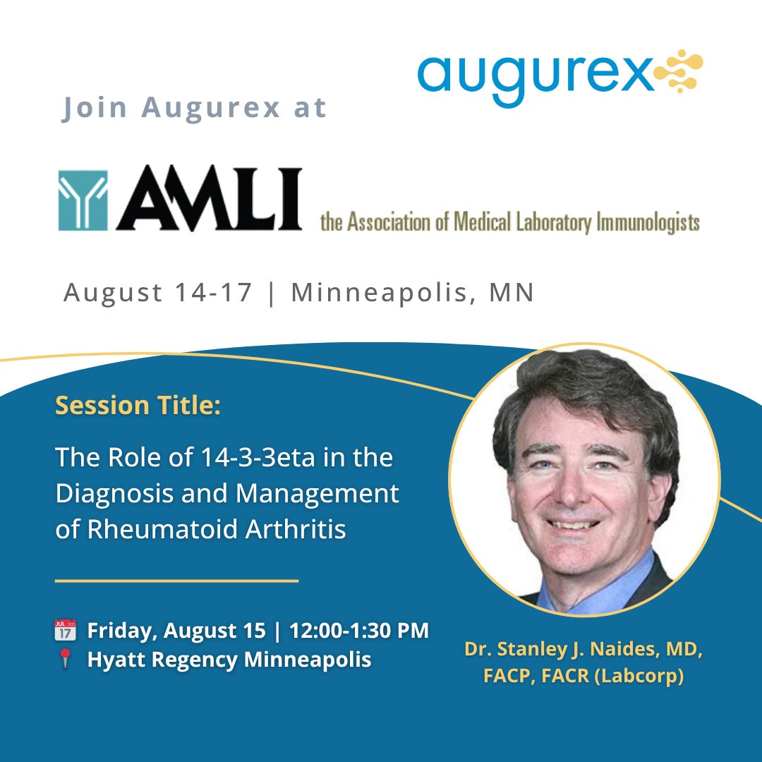 Don't miss our seminar at #AMLI2025 in Minneapolis. Join Dr. Stanley Naides on August 15, at 12:30 PM, as he discusses the role of 14-3-3eta in diagnosing and monitoring rheumatoid arthritis. Learn more: amliannualmeeting.softr.app/amli-2025-sche…
