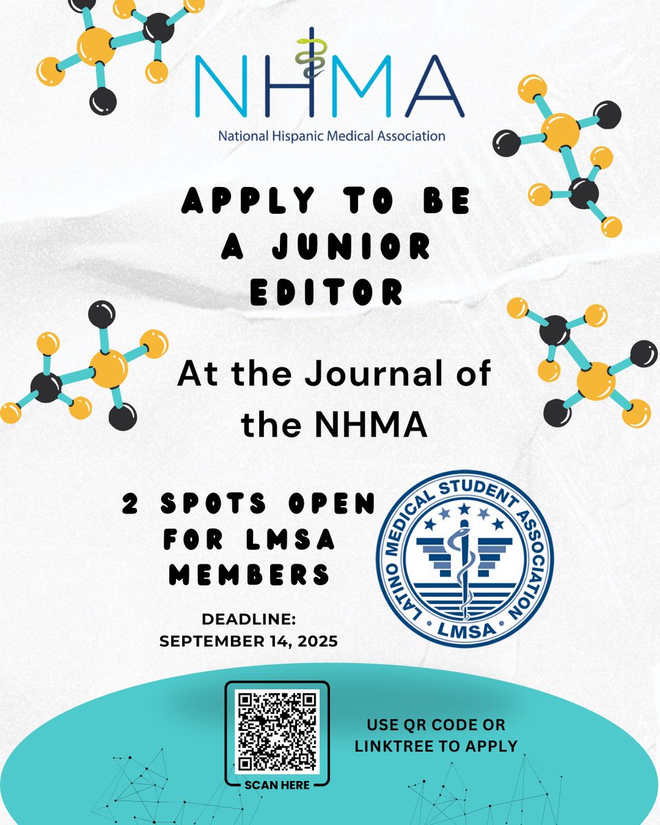 LmsaNational's tweet photo. 📣 Calling all LMSA students!

The JNHMA Journal is now accepting applications for Student Editors! 📝✨
This is your chance to get involved, gain editorial experience, and make your voice heard in academic medicine.

🔗 Apply now — link in bio!
📅 Deadline: 9/14/2025 https://t.co/6Ww4gvB6cj