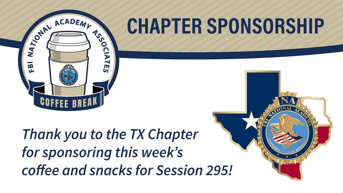 FBINAAQuantico's tweet photo. Week 7 is underway for our Session 295 students! Huge thanks to the Texas FBINAA Chapter for keeping everyone fueled with snacks and coffee this week! ☕ #Session295 #Gratitude #FBINAA #TexasChapter https://t.co/K1opkqh2qD
