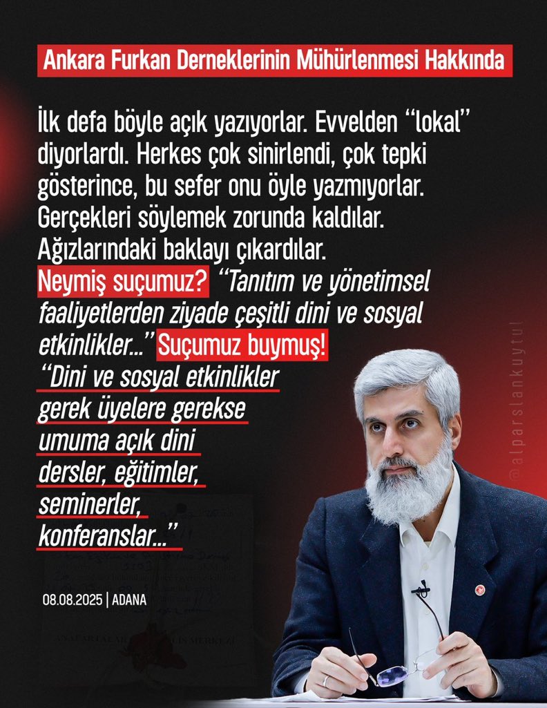 Suçumuz buymuş!  “Dini ve sosyal etkinlikler gerek üyelere gerekse umuma açık dini dersler, eğitimler, seminerler, konferanslar...”

Derneklerimizi Açın
#DiniSohbetSuçDeğildir