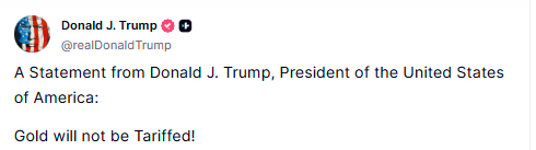 zerohedge's tweet photo. Trump: gold will not be tariffed https://t.co/qVDGiJVlUN