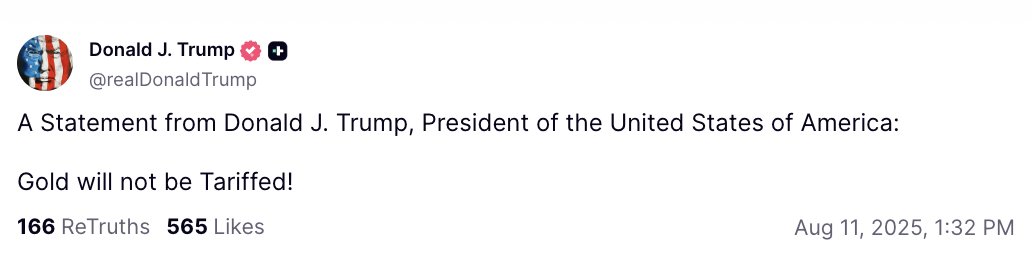 🔵MARKETEVANS: "Trump annuncia: 'L'oro non subirà dazi!'"